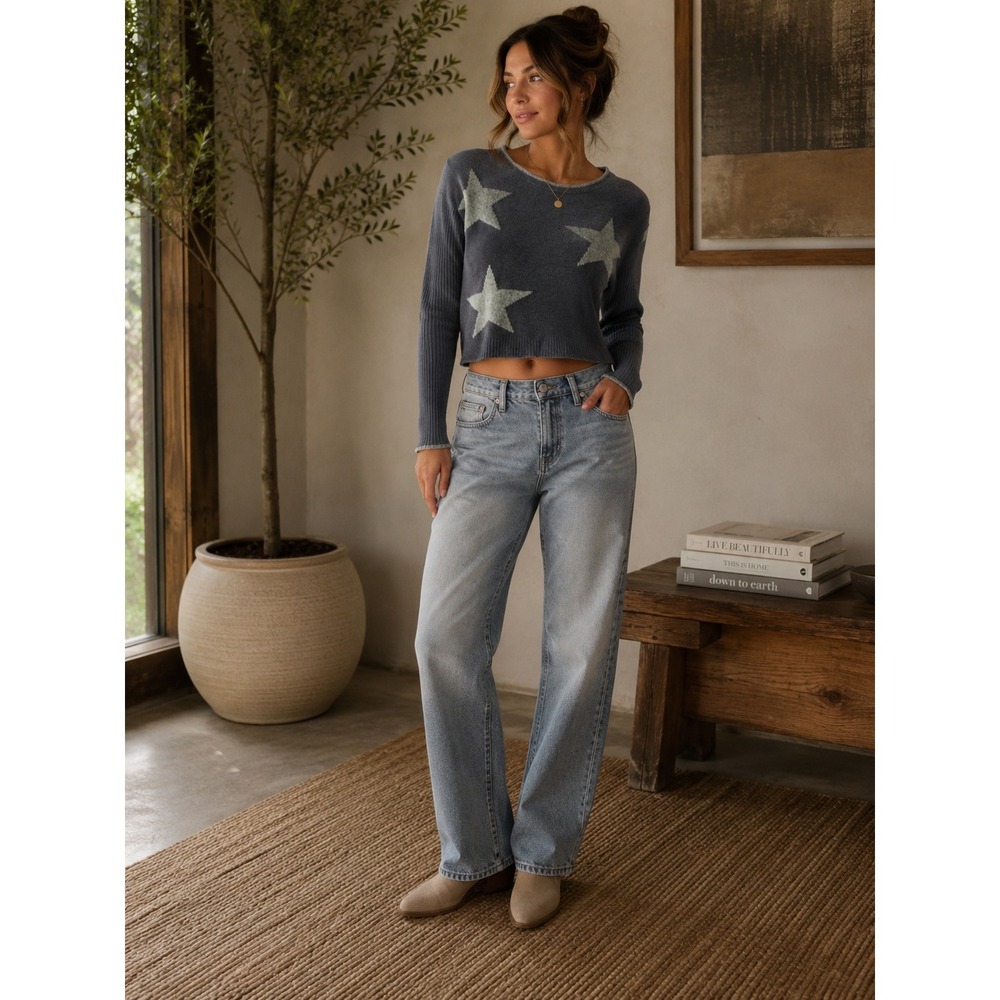Splendid Star‎ Sweater Womens Small Blue Celestial Y2K Indie Grunge